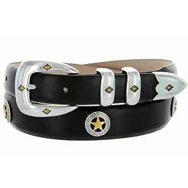 Presidential Gold Star Italian Calfskin Designer Dress Golf Conchos Belt 1-1/8"(30mm) taper down to 1"(25mm) wide (Smooth Black, 38)