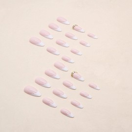 24pcs French Tip False Nails Almond Medium Length,White Edge Press on Nails Nude Pink Fake Nails Glue on Nails Removable Stick on Nails Fake Nails Women Girls Nail Art Accessories