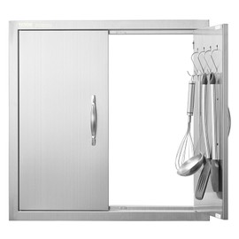 VEVOR BBQ Access Door, 24W x 24H Inch Double Outdoor Kitchen Door, Stainless Steel Flush Mount Door, Double Wall Vertical Door with Handles and Hooks, for BBQ Island, Grilling Station, Outside Cabinet