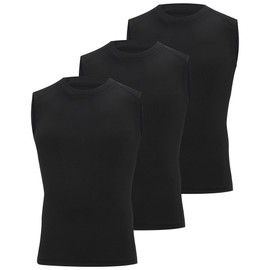 Poekuao 3 Pack Boys Sleeveless Compression Shirt Kids Workout Base Layer Tank Tops Youth Quick Dry Undershirt for Football Black/Black/Black XL
