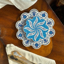 Set of 2 Large Ceramic Trivets, Trivets, Large Heat Resistant Mats with Cork Base, Trivets for Hot Dishes, Extra Thick, Trivets for Drinks (Blossom in Blue)