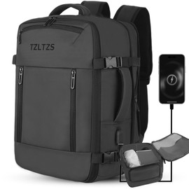 TZLTZS Travel Backpack, Carry-on Backpack Bag Luggage, 17.3Inch Laptop Backpack with USB Charging Port&Shoes Compartment, Anti Theft Waterproof, Casual Daypack for School Weekender Business Trip,Black