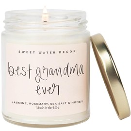 Sweet Water Decor Best Grandma Ever Candle - Jasmine, Rosemary, Sea Salt, & Honey Scented Candle - 9 oz Soy Candle in Clear Jar with 40+ Hours Burn Time - Birthday and Mother's Day Gifts for Grandma