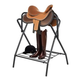 VEVOR Folding Saddle Rack, Freestanding Horse Saddle Stand, Portable Horse Blanket Holder, Heavy Duty Steel Saddle Rack for English & Western Saddles, Tack Storage, 28 x 19 x 37.5 in, Black