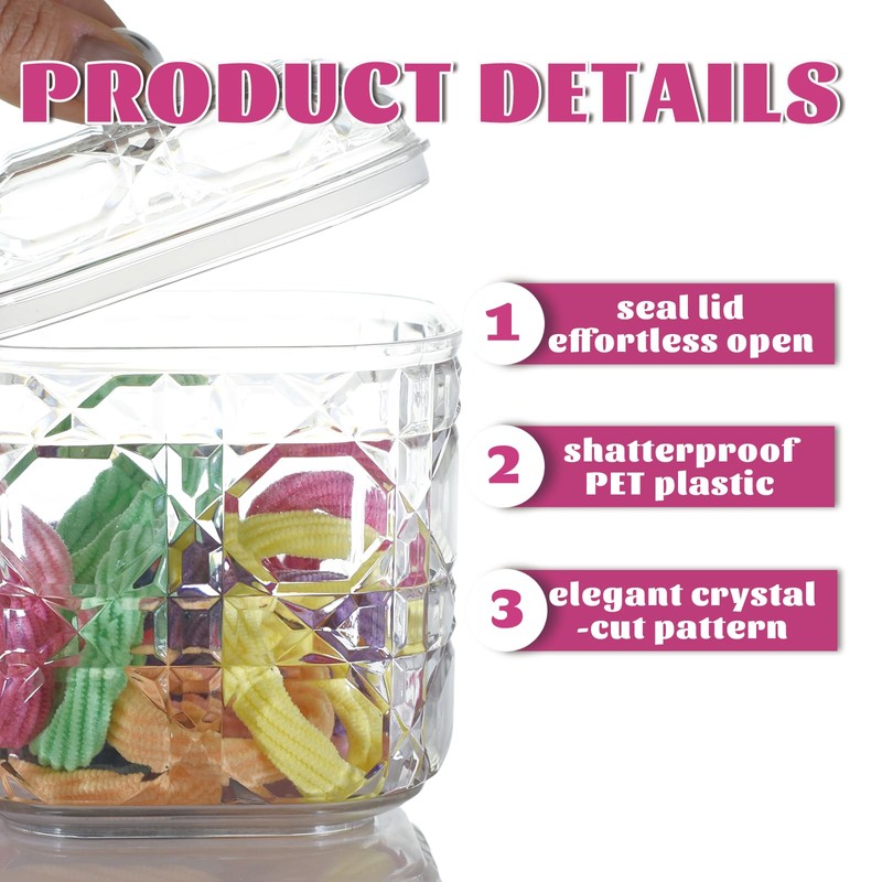JynJyn 2-Pack Scrunchies Holder, 30oz Q-tip Holder, Plastic Bathroom Canisters,