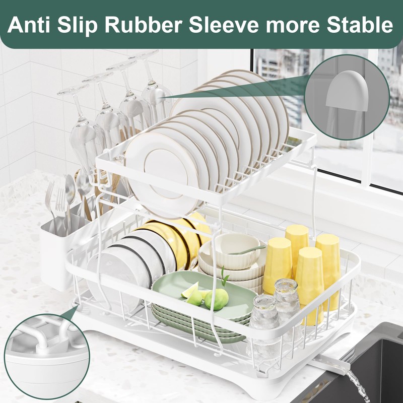 LIYI Dish Drying Rack,Large Dish Rack for Kitchen Counter,2-Tier Dish