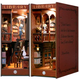 Dolphin Island Miniature Library DIY Book Nook Kit for Adults, 3D Wooden Puzzle Bookend, Booknook Shelf Bookshelf Insert Diorama Decor, Book Lovers Gifts