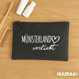Huuraa Kulturbeutel Münsterland verliebt Geschenk 1 Liter Filz Charcoal Kosmetiktasche Münsterland Geschenkidee