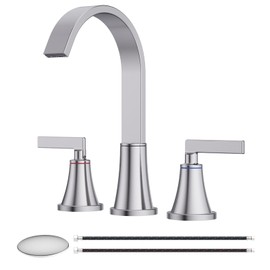 HURRAN 8 Inch Bathroom Sink Faucet, 3 Hole Widespread Bathroom Faucets with Pop Up Drain, Bar Faucet with Cache Aerator, Brushed Nickel