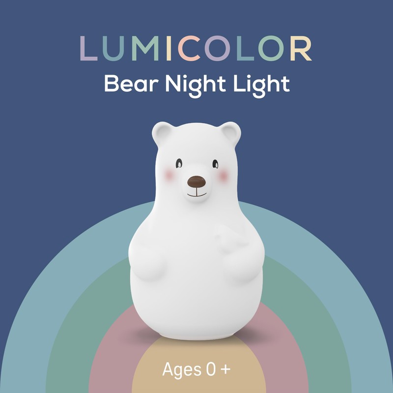 Angelcare Lumicolor Bear Baby Night Light, Color-Changing and Rechargeable Kids