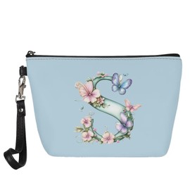 Wdktrgetd Favorite Things Party Gift – Custom Initial Makeup Bag in Vegan Leather, Waterproof & Easy-to-Clean for Travel Lovers Blue S