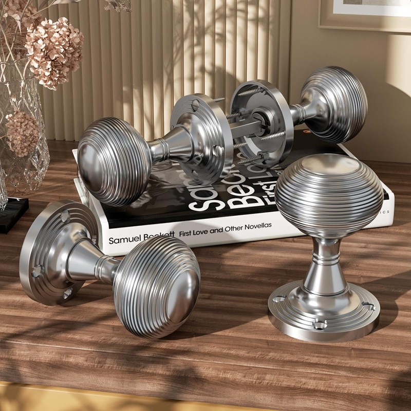 Bwintech 1 Set Beehive Mortice Door Knobs,Chrome Finishing Pull Door