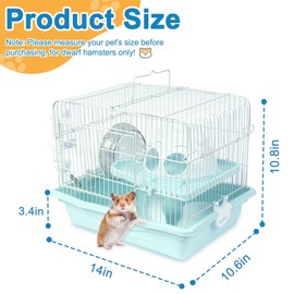 1 PCS Dwarf Hamster Cage Portable, 2-Tier Small Animal Habitat Travel Hamster Cages with Exercise Wheel, Water Bottle, Food Dish for Dwarf Hamsters, Mice, Gerbils (Grey/Blue/Pink, Random Delivery)
