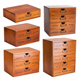 5-Piece Vintage Wooden Chest Organizer Set - Single to 5-Drawer Storage Chests - Stackable or Standalone