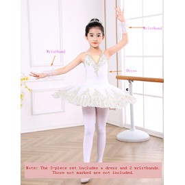 ORIDOOR Girl's Camisole Skirted Leotard Ballet Lace Sequin Tutu Swan Costumes Competition Skirt Dress, 016 White, 6-7 Years