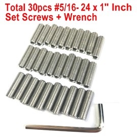 ZDingTech 30pcs 5/16-24 x 1" inch Set Screws 304 Stainless Steel Allen Head Hex Hexagon Socket Set Screws with Allen Wrench,Set Grub Screws Hex Allen Head Socket Set Screws.(1" Length)