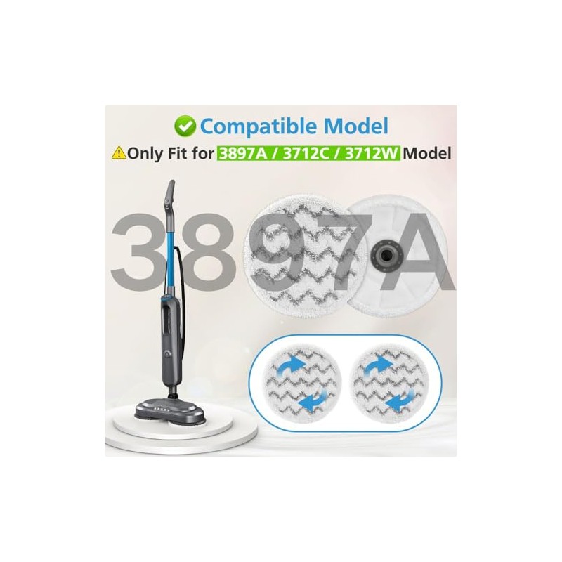 iSingo 6 Pack 3897A / 3712 Rotating Steam Mop Pads