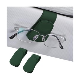 AICEL 2PCS Sunglasses Holders for Car Sun Visor, Leather Eyeglasses Hanger Mounter, Magnetic Glasses Holder and Ticket Card Clip, Auto Interior Accessories Universal for SUV Pickup Truck (Black/Green)