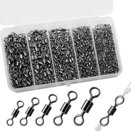 Erioscar 250Pcs Rolling Fishing Swivels Clips 5 Sizes 4# 6# 8# 10# 12# Fishing Line Connector Hook Quick Change for Carp Fishing Sea&Competitive&Lure Fishing Avoid Fishing Line Entanglement
