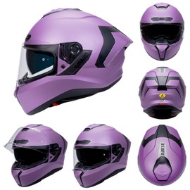 LNCHAO Motorcycle Helmets Dual Visor Full Face Helmet for Adults Youth Men & Women,ECE and DOT Approved Motorbike Street Bike Racing Helmet with Tinted Visor (XX-Large,Purple Reign)