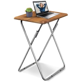 Tv Trays Folding Tv Table, Dinner Table for Eating with Sturdy Metal Frame, Small Foldable Snack Trays Table for Living Room, Couch,Sofa, Bed, No Assembly Required,15 x 18.9in(Yellow Brown,1pcs)