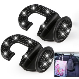 MTGOCHA Car Purse Hooks Car Headrest Hooks Bling Cute, 2024 Upgraded Girly Purse Hook for Car Bag Hooks Small Car Seat Hooks for Headrest Car Purse Hanger Bling Uni Fit, Black Bling