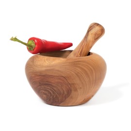 Lipper International Olive Wood Mortar and Pestle Set for Grinding Herbs and Spices, 4.5" x 4.5" x 3"