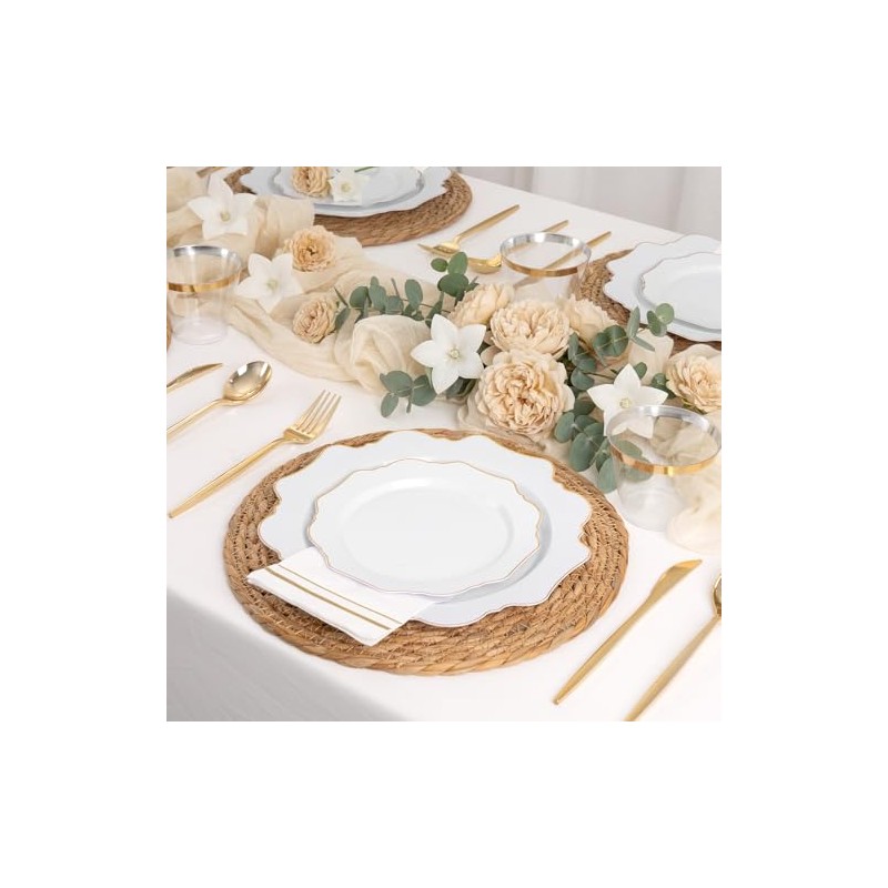 WDF 350PCS White and Gold Plastic Plates - Gold Plates