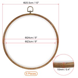 PATIKIL 5 Pieces 10 Inch Embroidery Hoops Frame Round Imitated Wood Circle Cross Stitch Hoop Ring for Embroidery Art Craft Handy Sewing Decoration