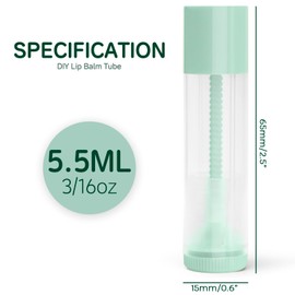 JuLand - Paquete de 50 recipientes vacíos para bálsamo labial a granel, 5,5 ml, tubos transparentes con tapas blancas, tubo recargable para hacer bálsamo labial