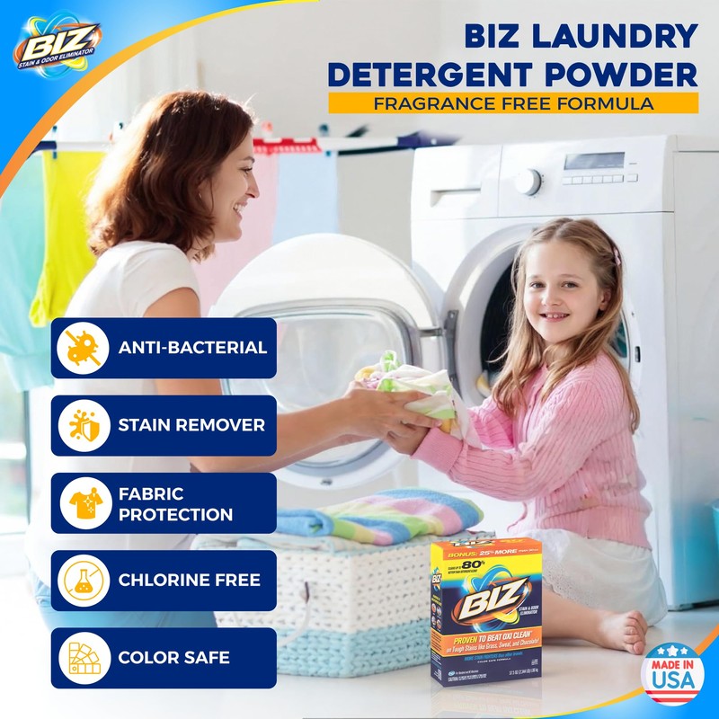 Biz Laundry Detergent Powder, Stain and Odor Eliminator for Tough