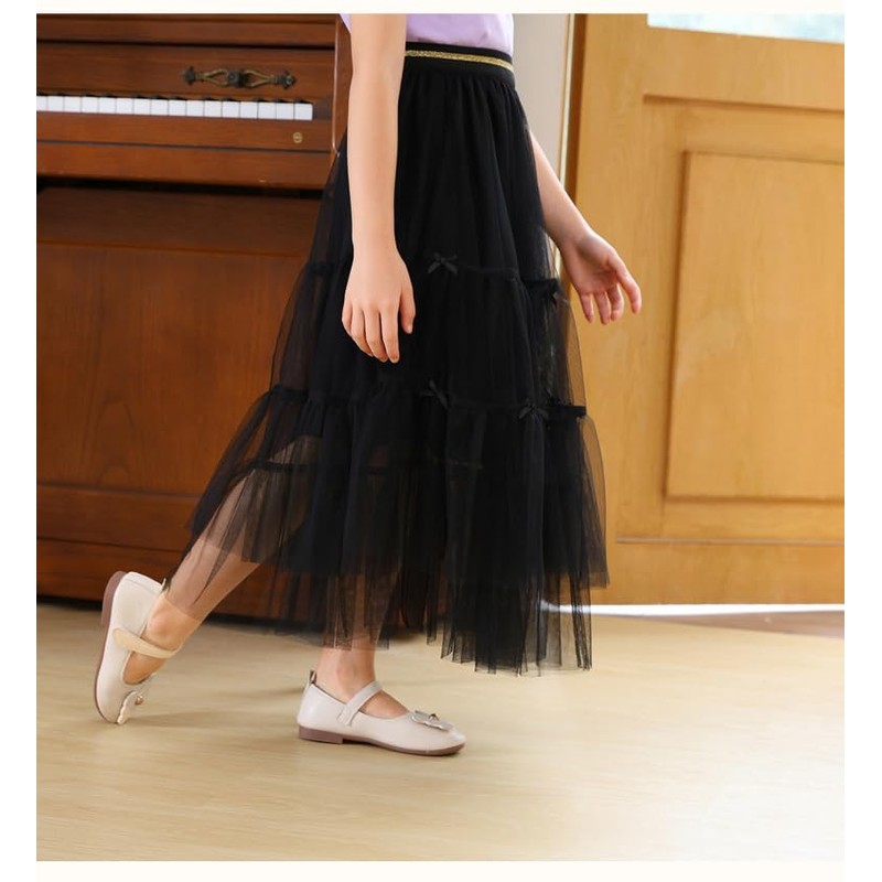 Kids Girl Pleated Elastic High Waist Tulle Skirt A-Line Boho