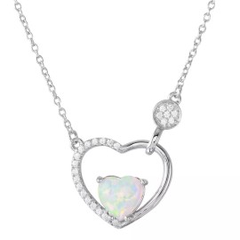 Unbranded HEART INSIDE OPEN HEART NECKLACE PENDANT W/ OPAL & ACCENTS/ 925 STERLING SILVER