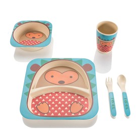 all Kids United® Children's Plastic Tableware Set, 5-Piece Reusable Tableware Set with Animal Motifs, Cup, Bowl, Plate, Spoon & Fork for Children (Hedgehog)
