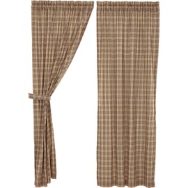 VHC Brands Farmhouse Window Curtains-Sawyer Mill Tan Panel Pair, One Size, Charcoal Black
