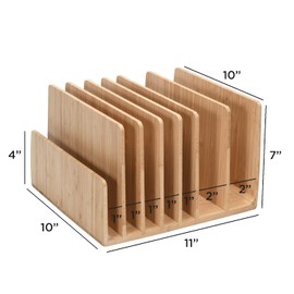 MobileVision Bamboo Device Organizer for Smartphones, Tablets and Laptops, 7 Slots with Extra Wide Slots for Laptops