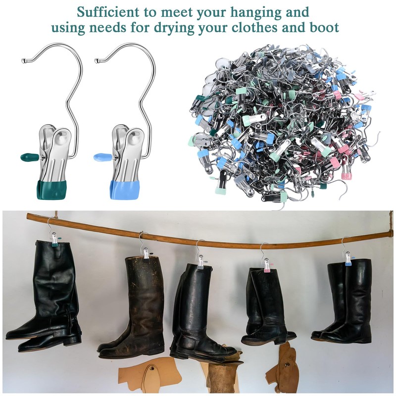 Yinder 150 Pcs Boot Hangers Clips Laundry Hooks Hanging Stainless