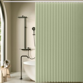 Jubilantex Folding Linen Shower Curtain for Bathroom Sage Waterproof Shower Curtain 1 Panel with 14 Metal Grommets and 1 Tie Back for Hotel,70"x70"