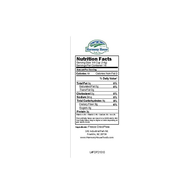 Harmony House Foods Freeze-Dried Whole Peas (10 oz, Quart Size