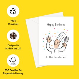 LEMON LOCO Happy Birthday To The Head Chef Greeting Card | Funny Cooking Birthday Card For Partner, Male With Moustache In Full Chef Whites Birthday Card For Him Or Her, For The One Who Cooks