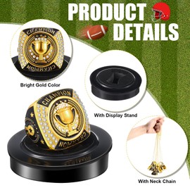 Landical 12 Packs Champion Trophy Rings Mvp Sport Award Gift with Neck Chain and Display Stand Box for Tournament or League Champion Winner (Gold)