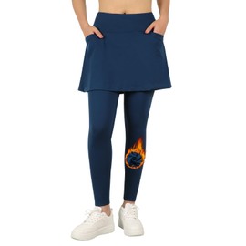 ANIVIVO Fleece Lined Skirted Leggings for Women with Pockets, Tennis Yoga Winter Warm Leggings with Skirt High Waisted(Allnavy,S)