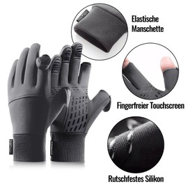 YUFFQOPC Men's Fingerless Gloves, Wind and Waterproof Gloves, Fingerless, Unisex, Warm Gloves, Smartphone Men, Winter Gloves for Running, Driving, Fishing, Hiking, Grey