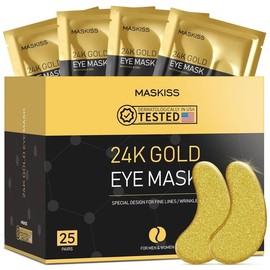 Maskiss Gold Collagen Eye Mask,24k Gold, Caffeine,Hyaluronic Acid,Aloe Vera Eye Masks For Dark Circles Puffy Eyes Undereye Bags Wrinkles,Gift For Women & Men - Specification: 25 Pairs(24K Gold)