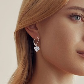 Aprila Women Earrings 925 Sterling Silver Rose Heart Drop Dangle Earrings Leverback Earringswith 3A Cubic Zirconia April Birthstone Jewelry