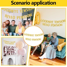 Retirement Banners, Happy Retirement Decorations, Good Luck Banner, Leaving Banner, Goodbye Tension, Hello Pension - Gold Glitter, Funny Birthday & Retirements Party Supplies