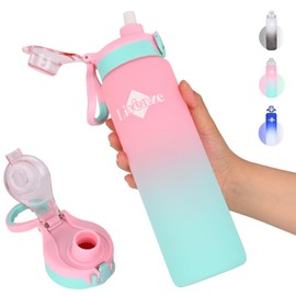 Liveaze 32oz Sports Water Bottle With Scale Marker | 100% Leakproof | BPA-Free Bottle With Removable Straw & Filter Mesh | Push Button Flip Top Lid With Safety Lock & Carry Loop (Gradient Pink)