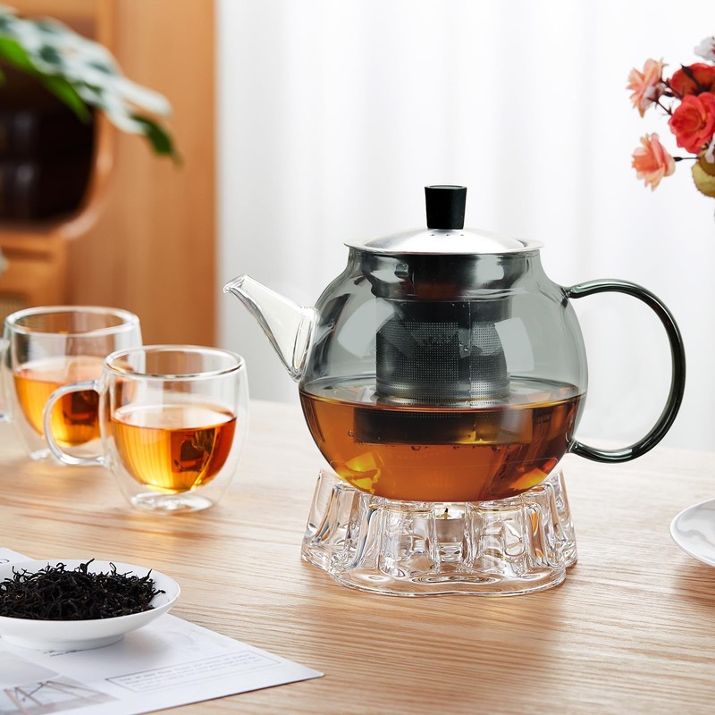 28OZ Glass Teapot with Infuser Stovetop Safe, 800ml Borosilicate Glass