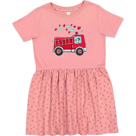 inktastic Valentine Fire Truck with Cute Dalmatian and Hearts Toddler Dress 2T Mauve with Speckles 39a2a