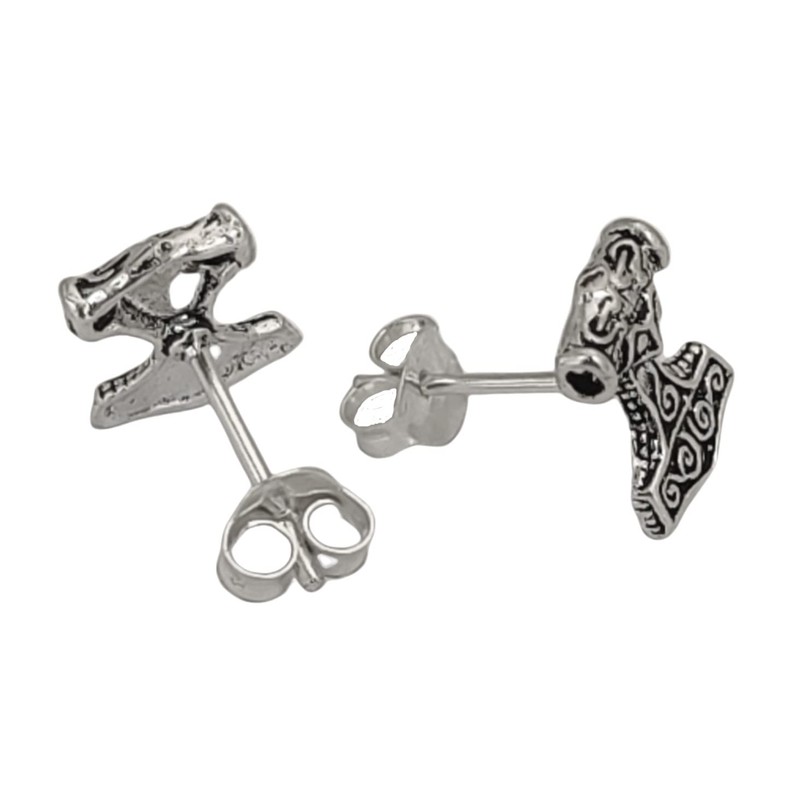 Thor's Hammer Stud Earrings 925 Sterling Silver No. 30, Sterling